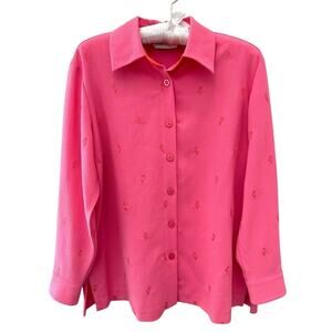 DRAPER’S & DAMON’S Petites Button Up Pink Blouse Embroidered Long Sleeve | Small
